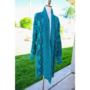 Women's Long Knit Sweater Teal and Black